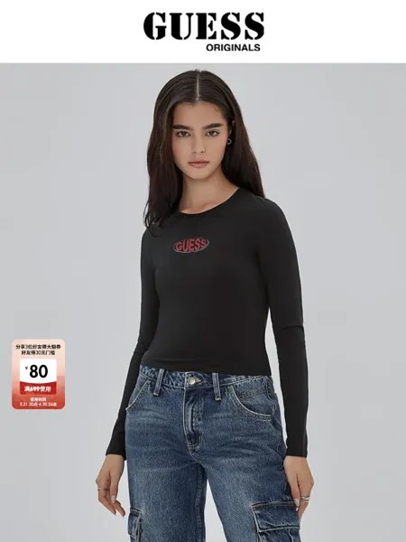 Пуловер женский Guess Originals однотонный, черный