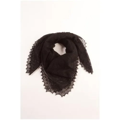 Платок Оренбургский пуховый платок, пух, вязаный, 110х110 см, черный