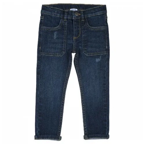 Брюки и джинсы Chicco Джинсы Chicco для мальчиков, с потертостями, размер 104, цвет тёмно-синий