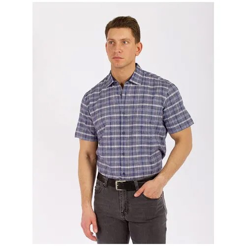 Рубашка Dairos, повседневный стиль, прямой силуэт, короткий рукав, в клетку, размер M, синий