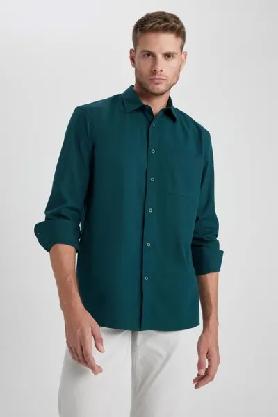 Рубашка из поплина с длинным рукавом стандартного кроя DeFacto, зеленый