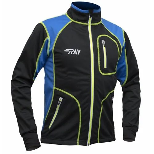 Куртка RAY STAR, средней длины, силуэт прямой, быстросохнущая, ветрозащитная, без капюшона, карманы, размер 46, черный, синий