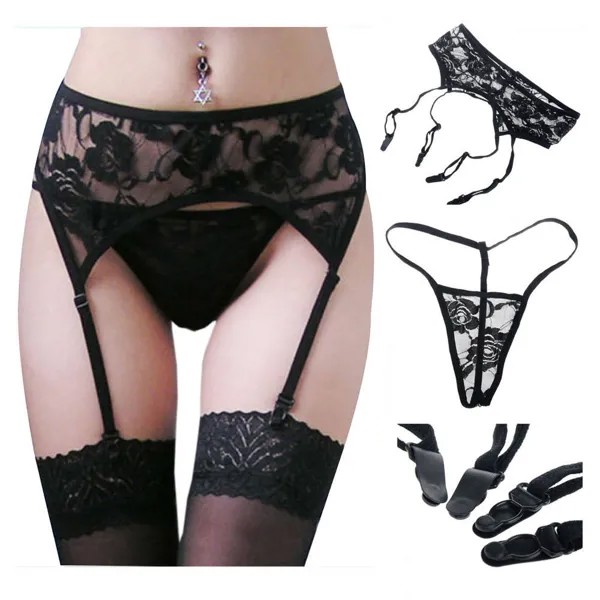 Женское сексуальное белье Пояс Соответствие Чулки Кружева G-String Подвеска Подвязка Подвязки
