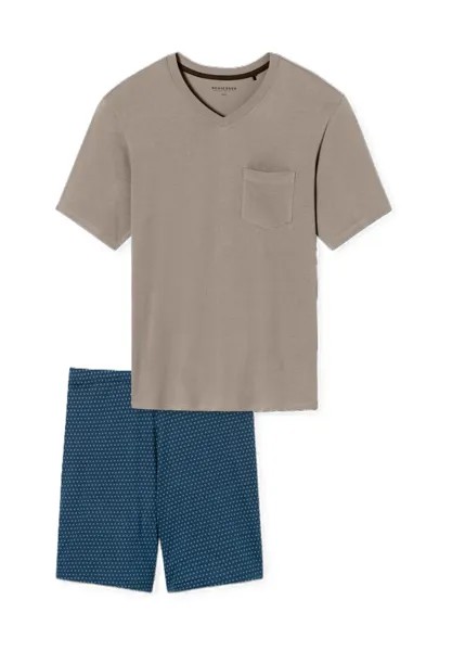 Мужская короткая пижама Comfort Essentials с v-образным вырезом и нагрудным карманом SCHIESSER, цвет Braungrau