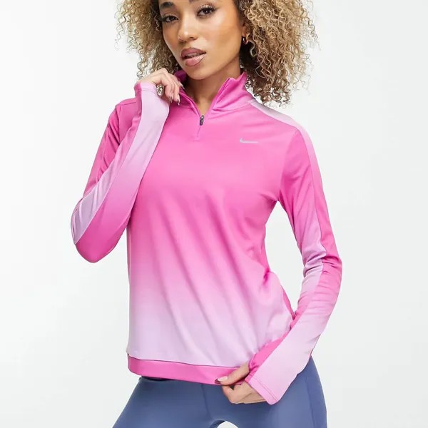 Лонгслив с молнией спереди Nike Running Swoosh, розовый