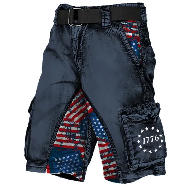 Мужские винтажные тактические шорты с принтом американского флага и несколькими карманами