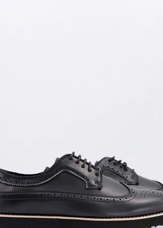 Черные броги на шнуровке в стиле casual для широкой стопы Truffle Collection-Черный цвет