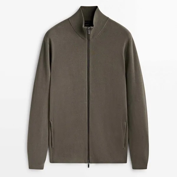 Кардиган Massimo Dutti Milano Knit, хаки