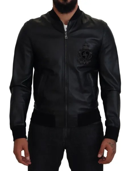 Куртка DOLCE - GABBANA Черная кожаная мужская куртка-бомбер DG Crown IT46/US36/S Рекомендуемая розничная цена 3680 долларов США