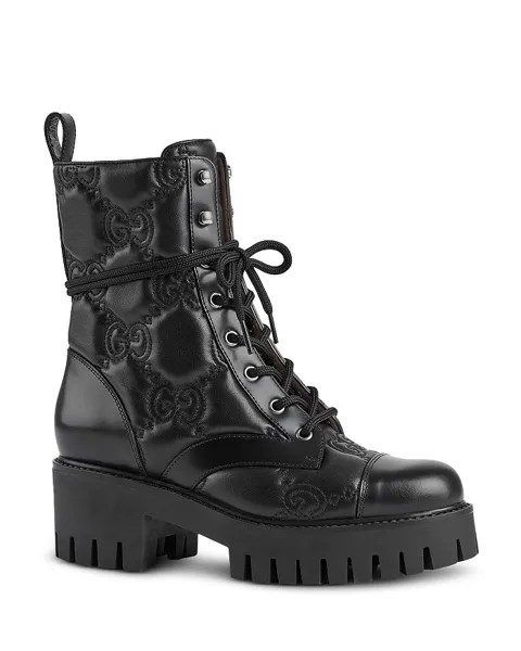 Женские армейские ботинки на стеганой платформе с узором GG Gucci