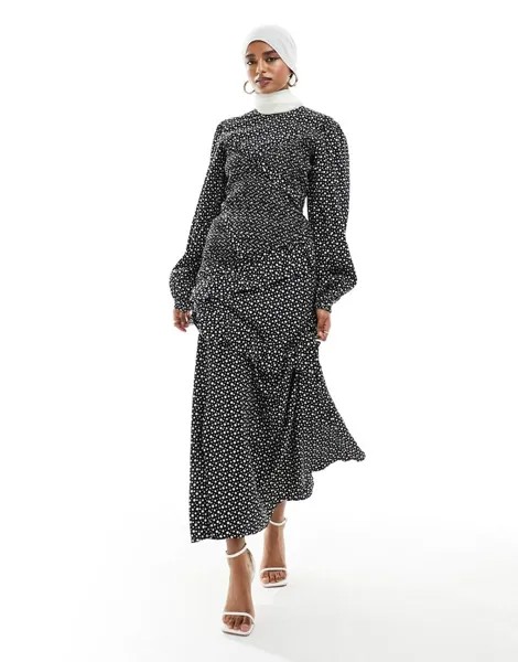 ASOS DESIGN – платье макси с асимметричными рюшами и рюшами в горошек