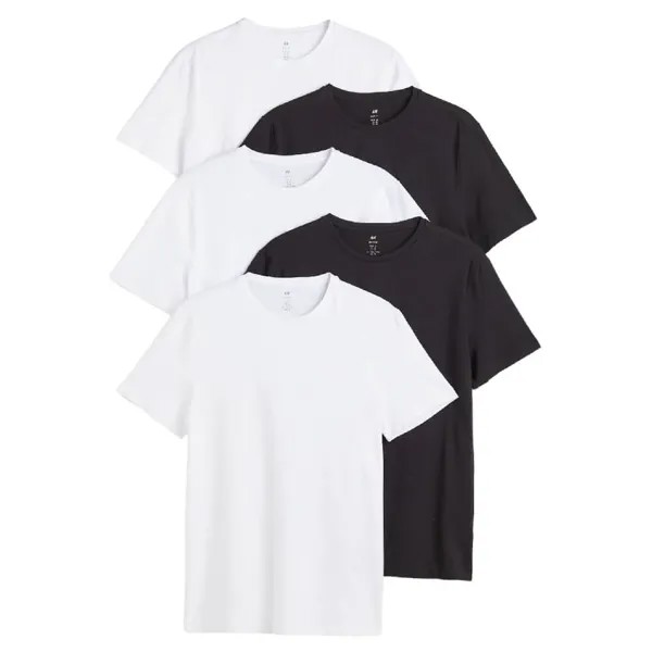 Комплект футболок H&M Slim Fit, 5 предметов, белый/черный
