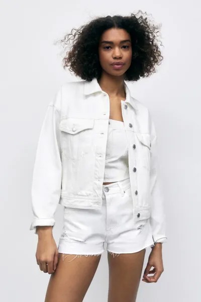 Джинсовая куртка с заниженными плечами Pull&Bear, белый