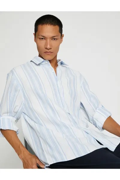 Базовая рубашка с классическим воротником-манжетой и длинным рукавом Koton, темно-синий