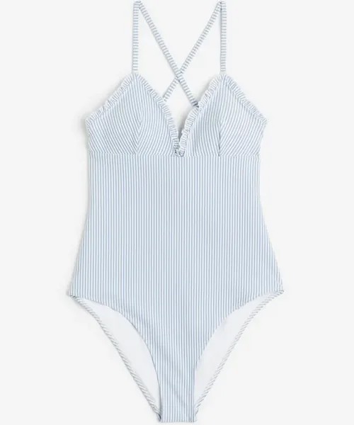 Купальник H&M Padded-cup, белый/голубая полоска