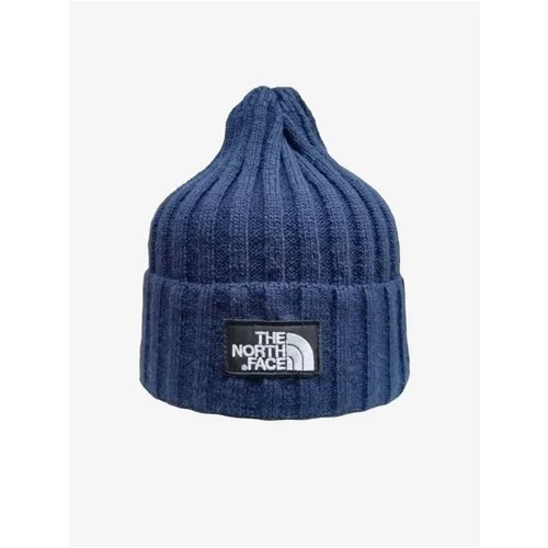 Шапка бини The North Face зимняя, хлопок, вязаная, размер 50/58, синий