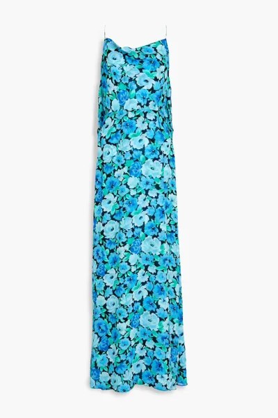 Платье макси из крепдешина с драпировкой и цветочным принтом Rotate Birger Christensen, лазурный
