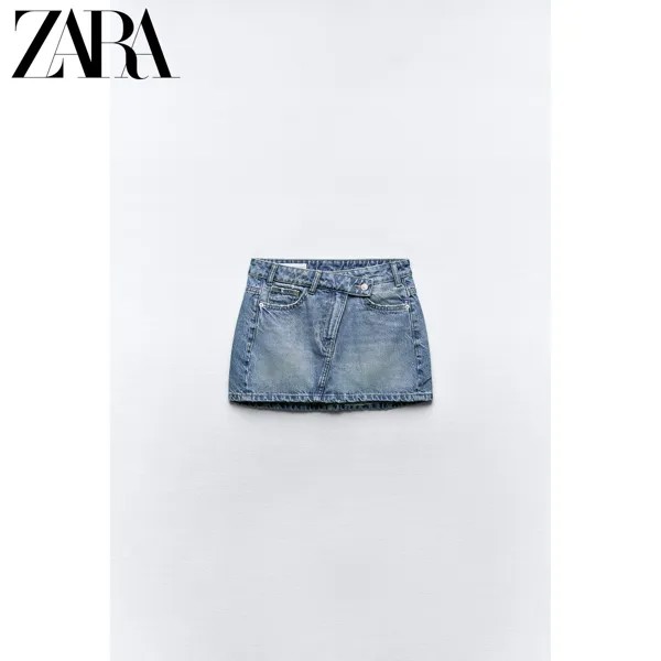 Zara новинка лета: женская джинсовая мини-юбка TRF 8197090 406, цвет светло-синий