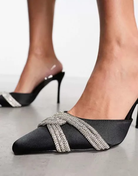 Черные туфли на каблуке с ремешком на пятке Public Desire Loxi