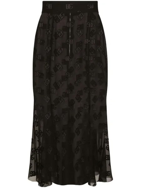 Dolce & Gabbana атласная юбка миди с логотипом DG, черный