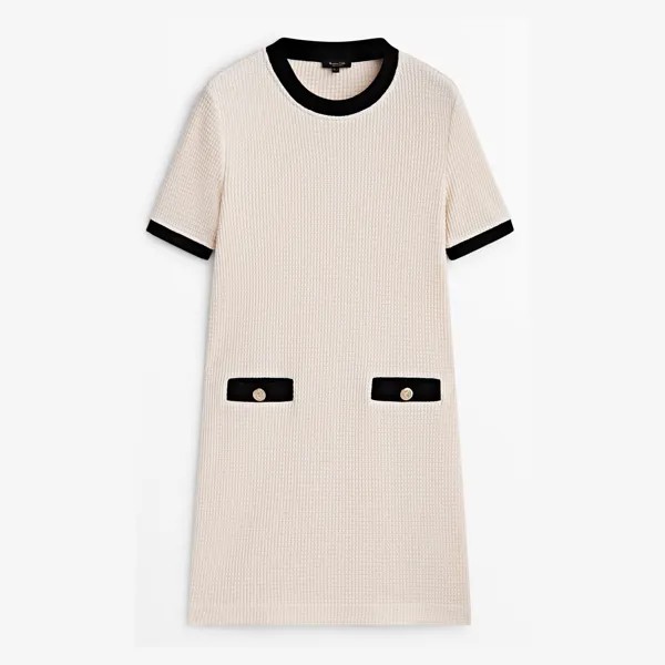 Платье Massimo Dutti Textured Short Knitted, кремовый/черный