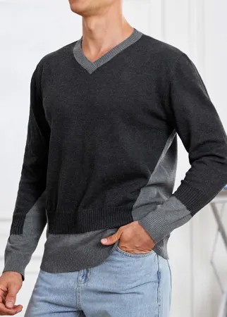 Мужской контрастный свитер с V-образным воротником