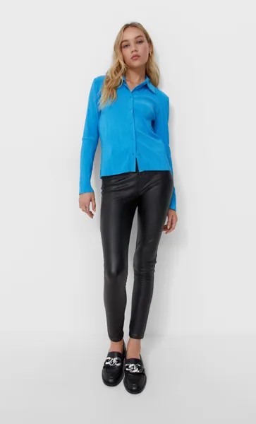 Stradivarius Плиссированная Рубашка Бирюзовый M
