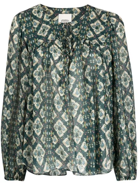 ISABEL MARANT блузка с завязками и узором, зеленый