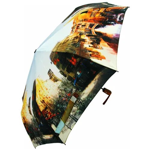Зонт Rainbrella, автомат, 3 сложения, купол 105 см, 9 спиц, система «антиветер», чехол в комплекте, для женщин, бежевый, голубой