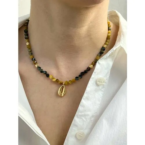 Колье RIRY Jewelry Колье Тигровый глаз и подвеской, тигровый глаз, длина 46 см, горчичный, хаки