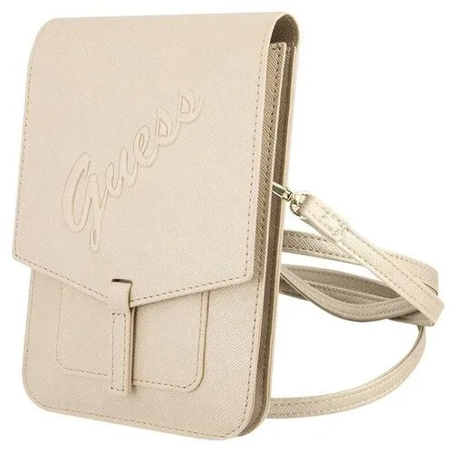 Сумка Guess Wallet Bag Saffiano Script logo для смартфонов, золотая