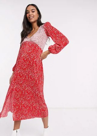 Красно-белое плиссированное платье миди в горошек ASOS DESIGN Maternity-Мульти