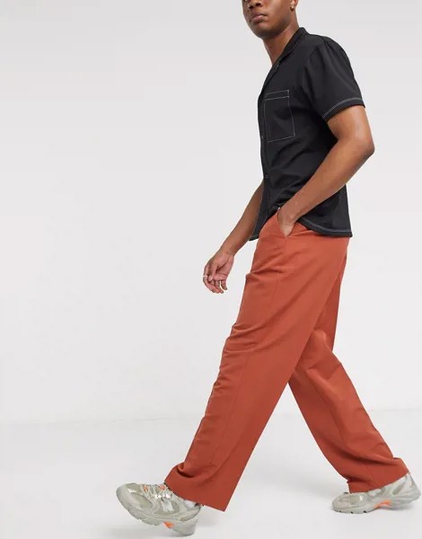 Широкие строгие брюки рыжего цвета ASOS DESIGN-Коричневый