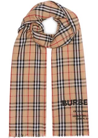 Burberry легкий кашемировый шарф в клетку Vintage Check с вышивкой