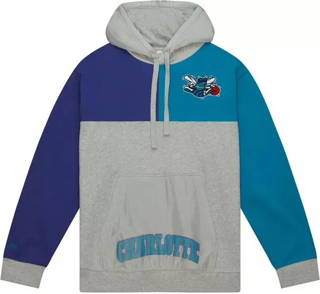 Мужская толстовка с капюшоном Mitchell & Ness Charlotte Hornets Heather Grey Tie Breaker