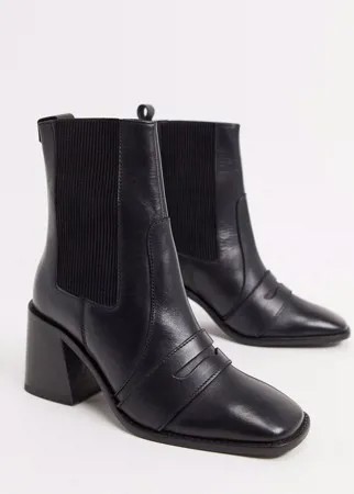 Черные кожаные ботинки-лоферы ASOS DESIGN-Черный