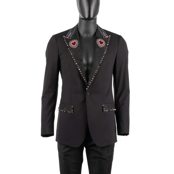 DOLCE - GABBANA Куртка с шипами Блейзер TAORMINA с вышивкой логотипа в форме сердца, черный 09755