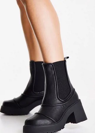 Массивные черные ботинки на блочном каблуке для широкой стопы ASOS DESIGN Wide Fit Reason-Черный цвет