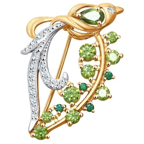 Золотая брошь Sokolov 81040004 с фианитом и Swarovski