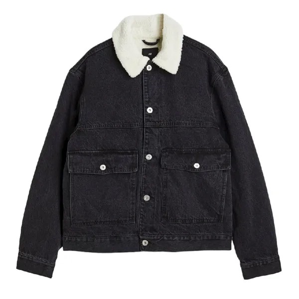 Куртка джинсовая H&M Lined Borg-collar Denim, черный