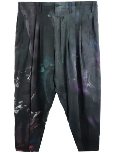 Шорты с низким шаговым швом и абстрактным принтом Yohji Yamamoto, черный