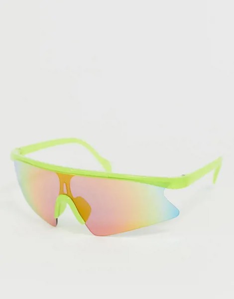 Солнцезащитные очки-маска в полуоправе со стеклами с красным оттенком ASOS DESIGN-Зеленый цвет
