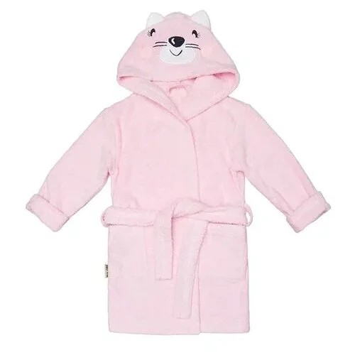 Халат lucky child, длинный рукав, капюшон, размер 32 (104-110), розовый