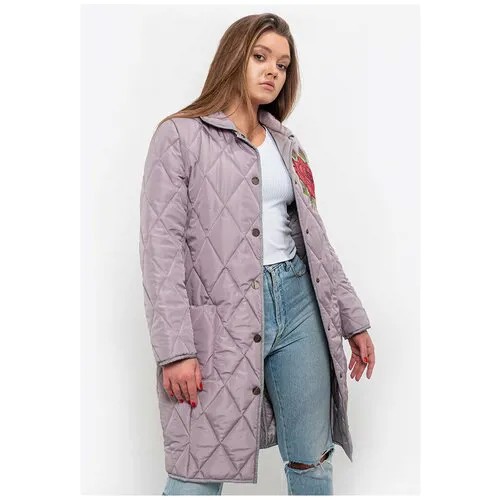 Женское стеганое пальто с розой (серебро) S
