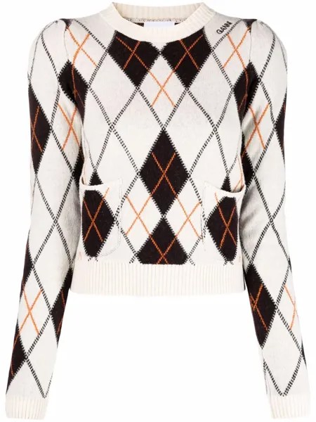 GANNI argyle-pattern cropped jumper
