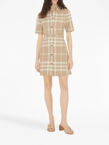 Burberry платье-рубашка в клетку, нейтральный цвет