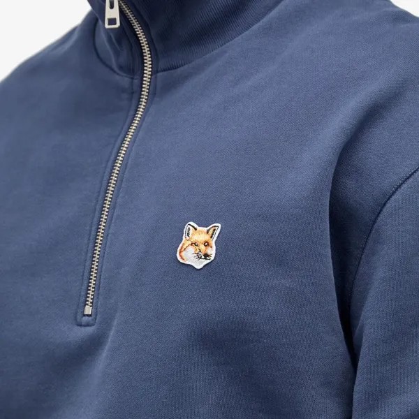 Maison Kitsune Толстовка с нашивкой в ​​виде головы лисы на молнии до половины, синий
