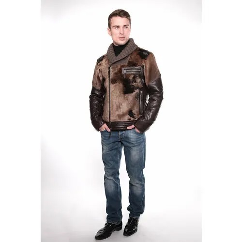 Кожаная куртка Valentini, размер 52, коричневый