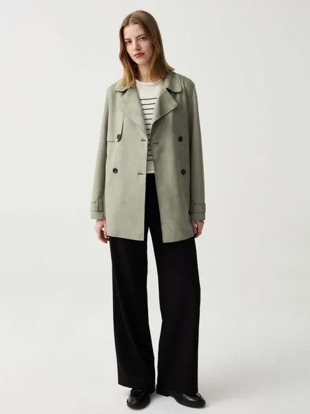 Короткий двубортный тренч из замши Ovs, цвет sage green