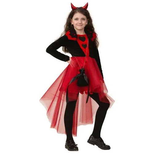 Карнавальный костюм «Дьяволица», платье, ободок с рожками, сумочка, р. 34, рост 134 см